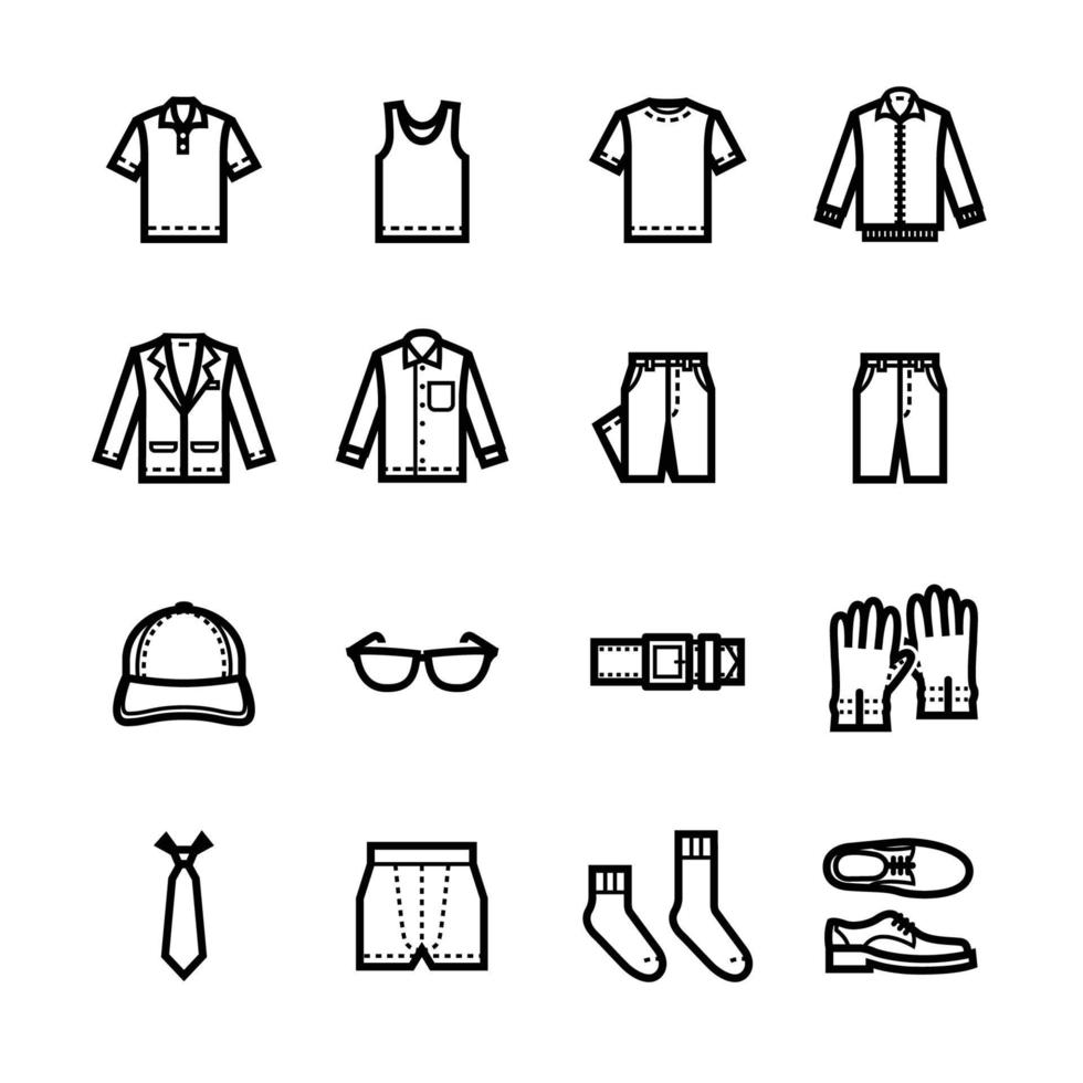 Men Clothing Icons with White Background vector