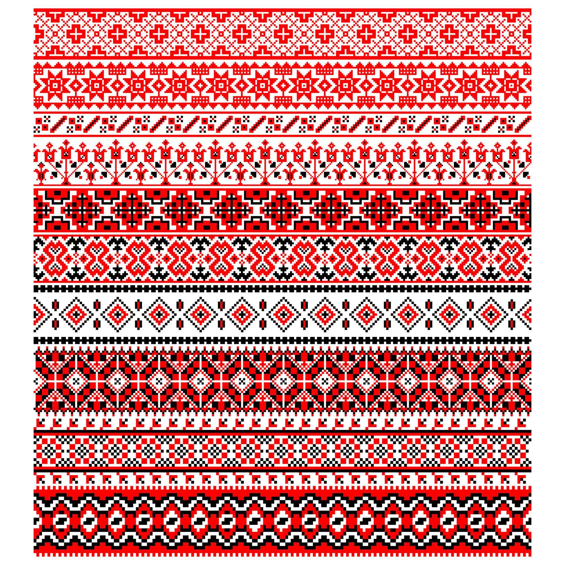 Set of Pixelized pattern Vyshyvanka Traditional Ukrainian Seamless