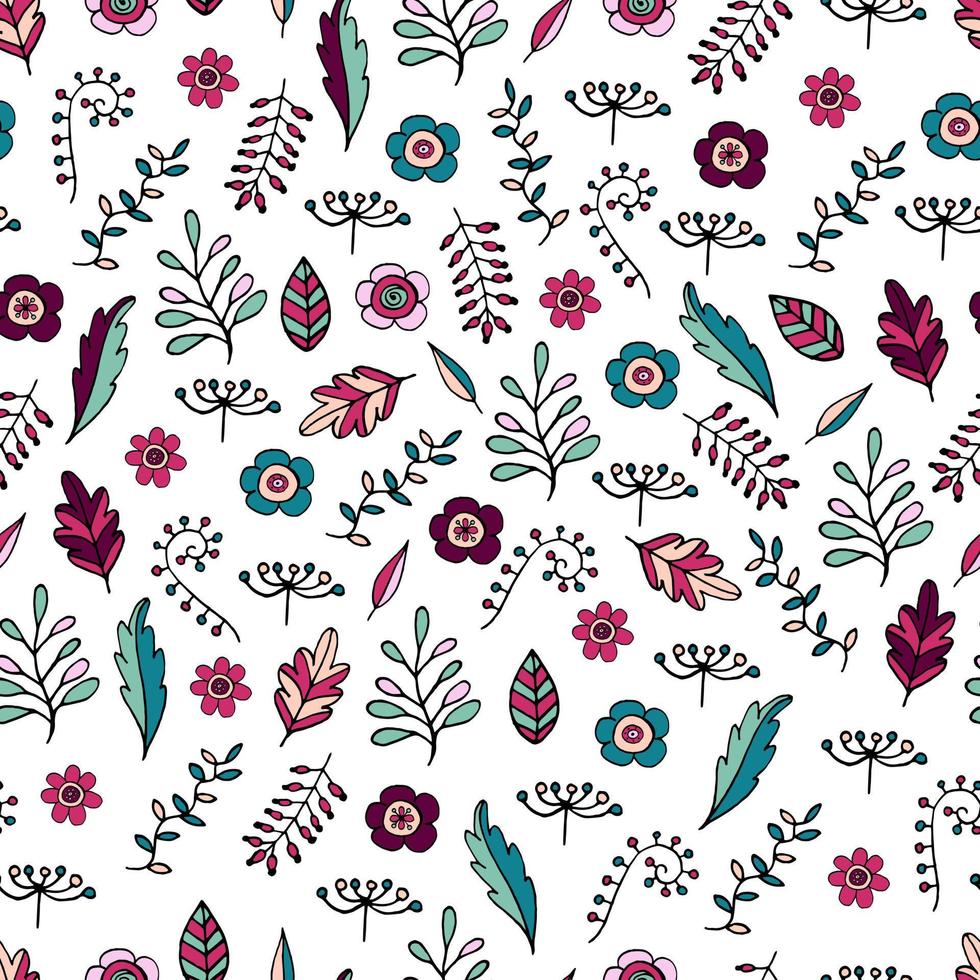 Seamless pattern with floral doodles. Endless texture with romantic floral elements for your design vector