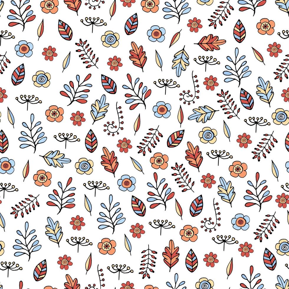 Seamless pattern with floral doodles. Endless texture with romantic floral elements for festive design vector