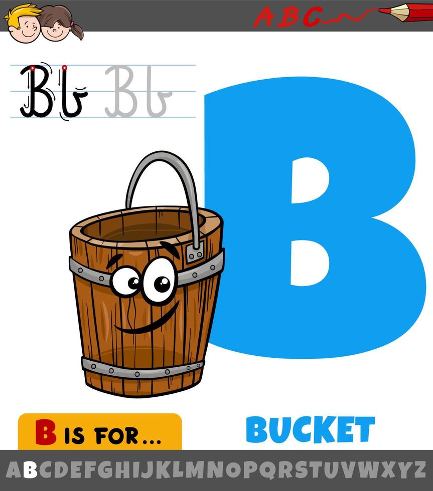 letter B from alphabet with cartoon bucket object vector