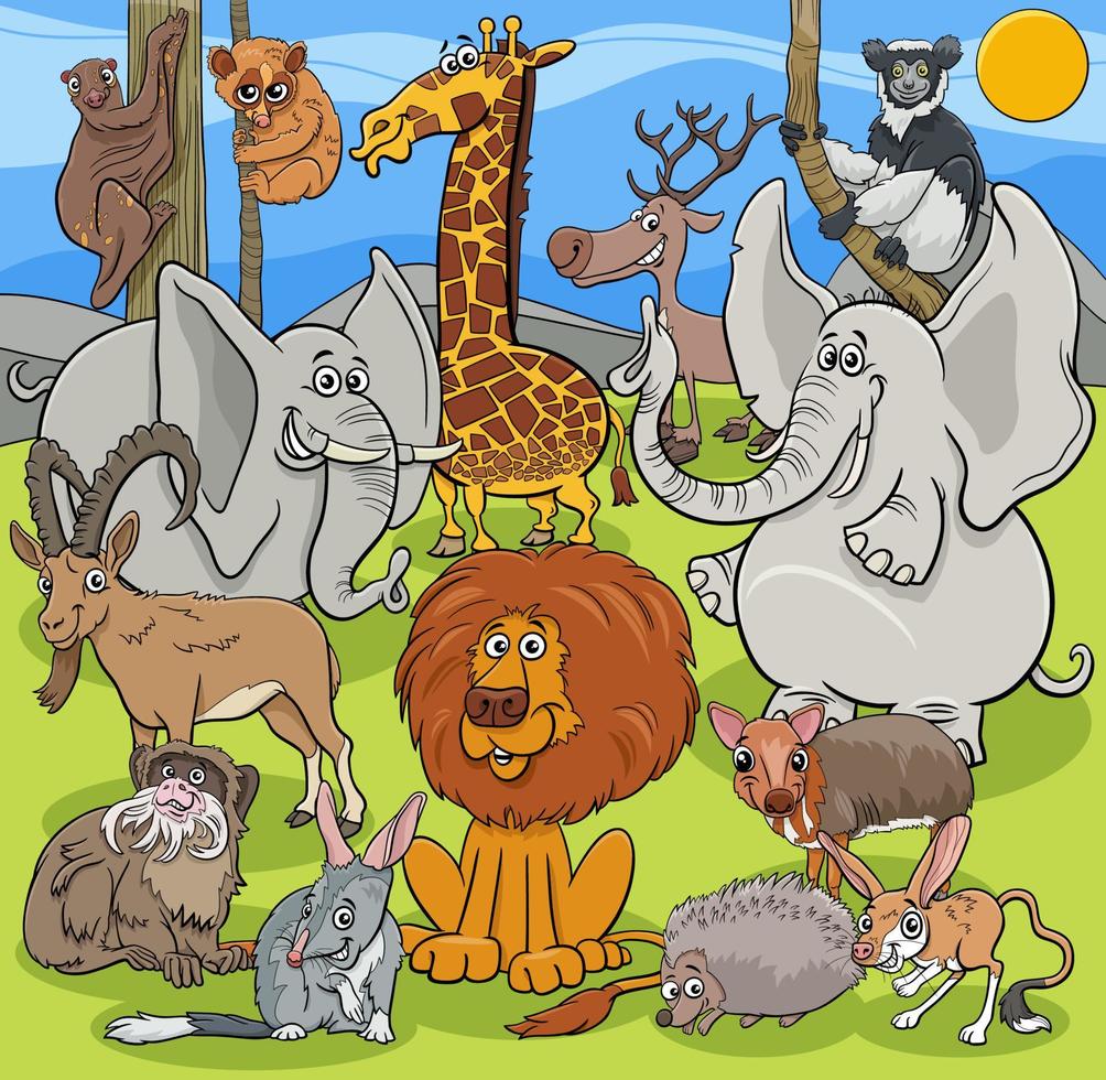cartoon wild animals characters group vector