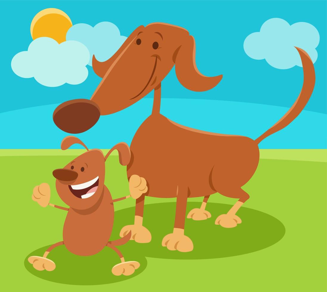 cartoon dog mon animal character with playful little puppy vector