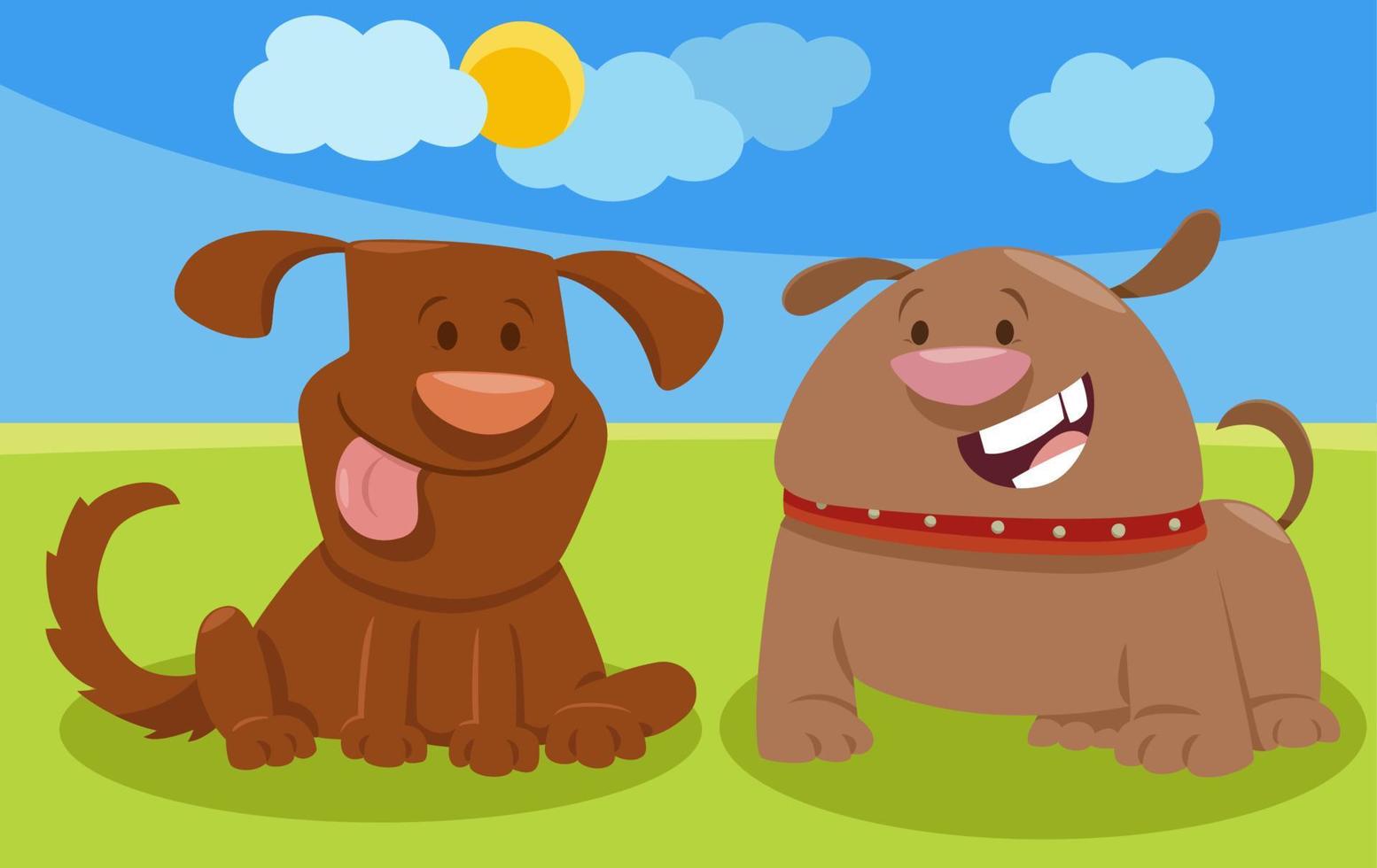 dos divertidos perros de dibujos animados personajes de animales cómicos vector