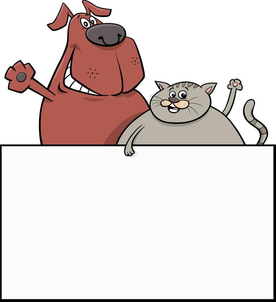 perro y gato de dibujos animados con diseño gráfico de singboard en blanco vector