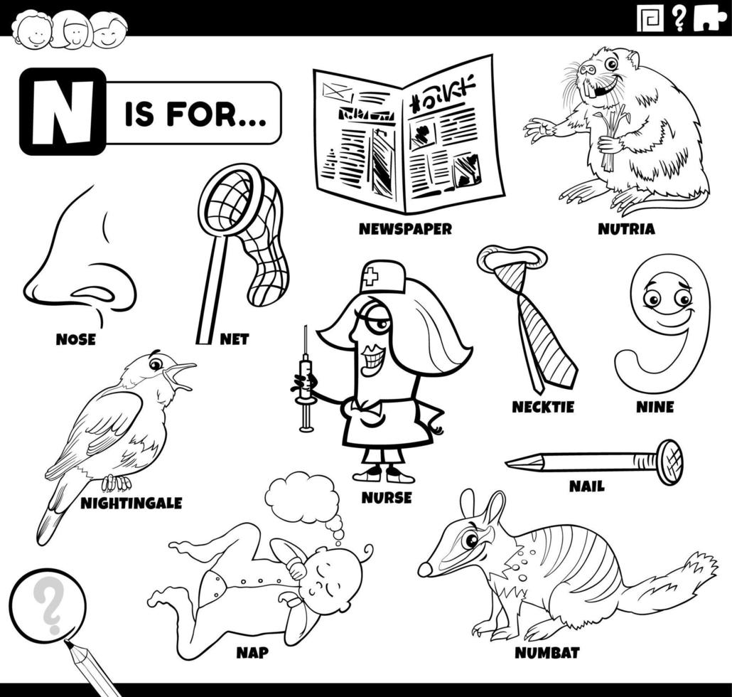letter n words educational set coloring book page 7456155 Vector Art at Vecteezy letter n words educational set coloring book page 7456155 Vector Art at Vecteezy