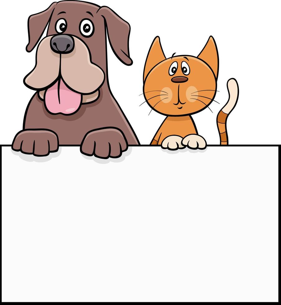 gato y perro de dibujos animados con diseño gráfico de tablero en blanco vector