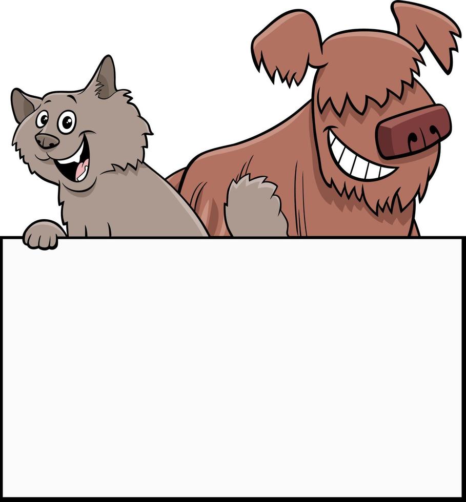 cartoon cat and dog with white board graphic design vector
