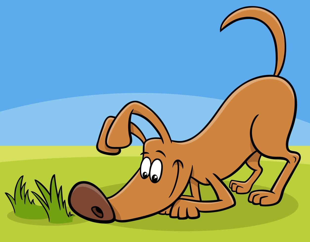 cartoon funny sniffing dog comic animal character vector