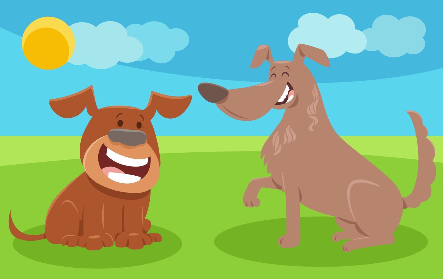 two happy cartoon dogs comic animal characters vector