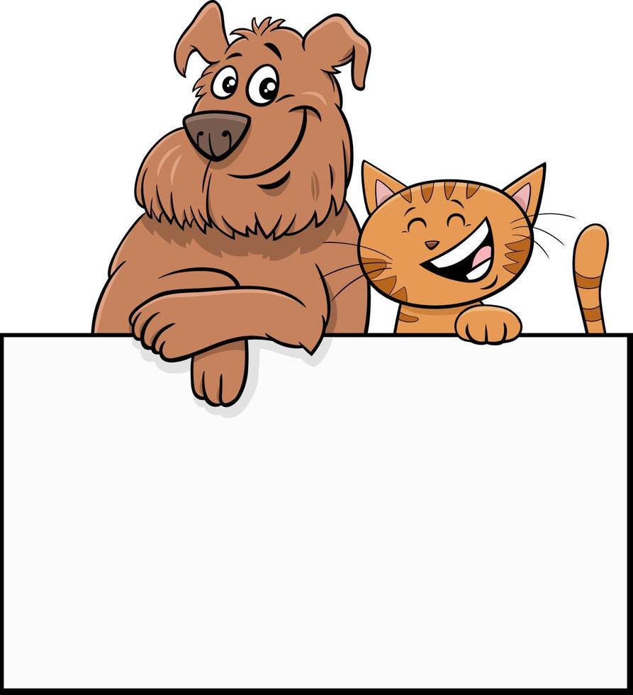 cartoon dog and cat with blank board graphic design vector