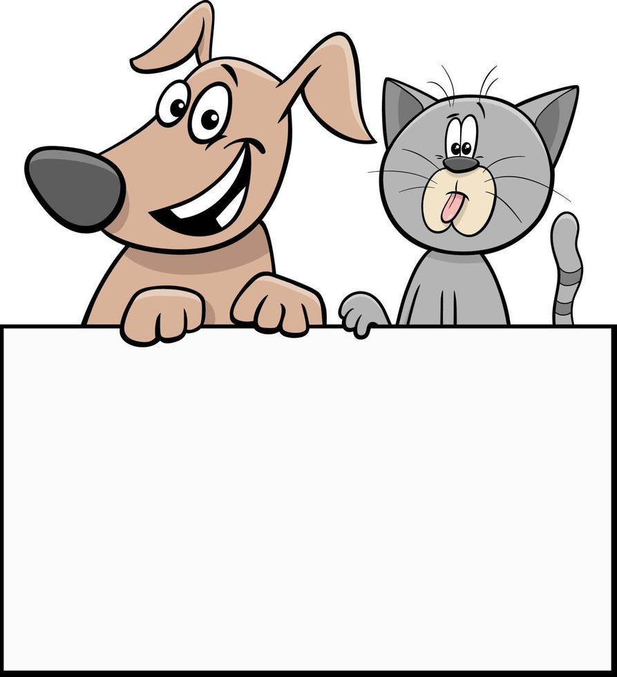 gato y perro de dibujos animados con diseño gráfico de singboard blanco vector