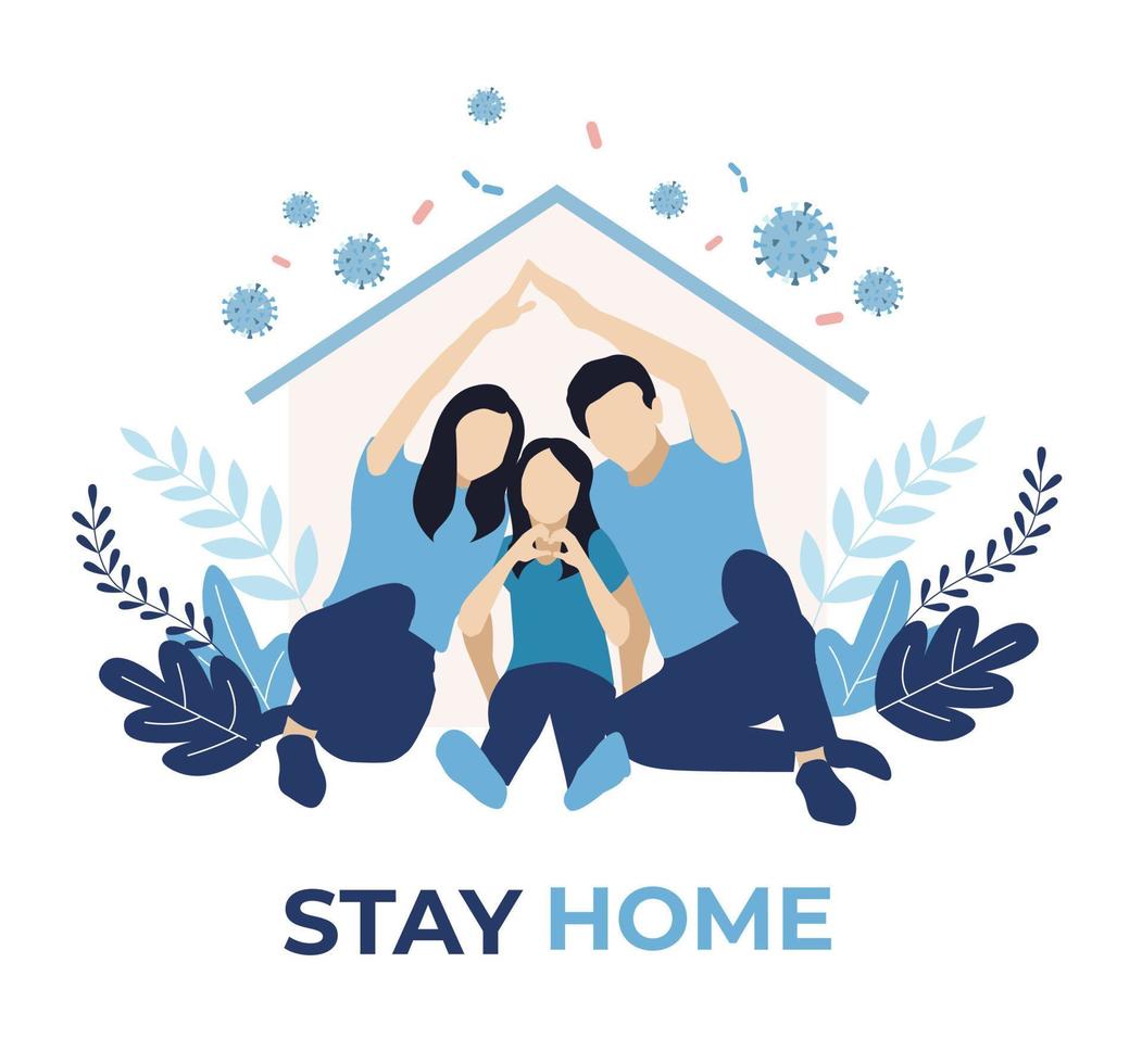 Stay home concept. Family sitting home. Coronavirus outbreak concept. Trendy flat vector illustration