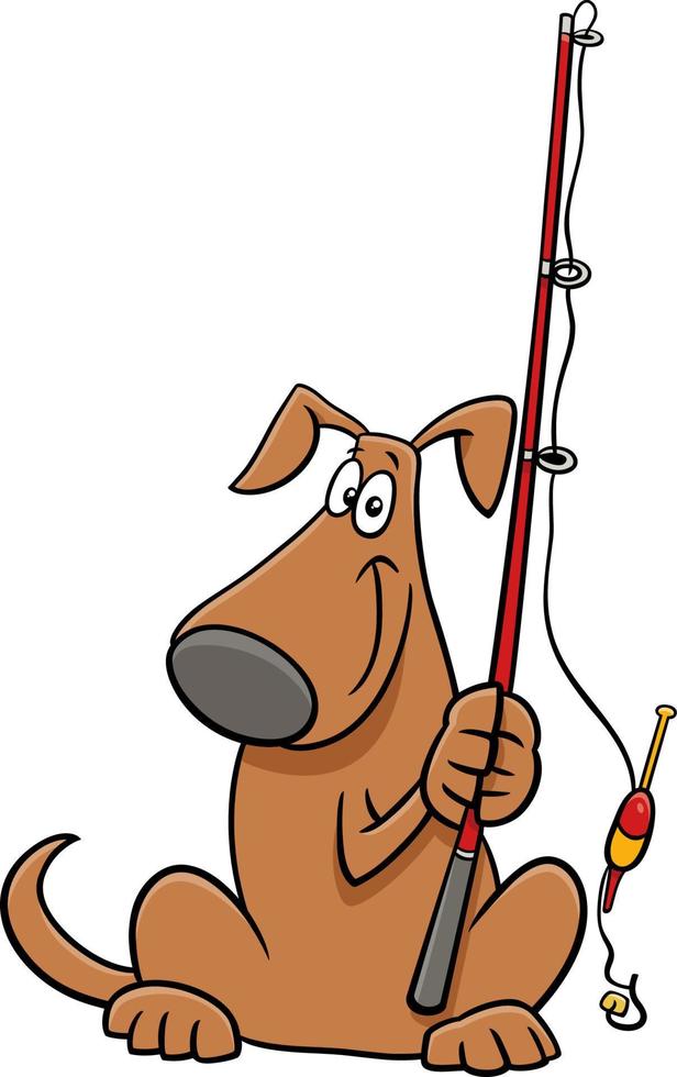 cartoon dog comic animal character with fishing rod vector