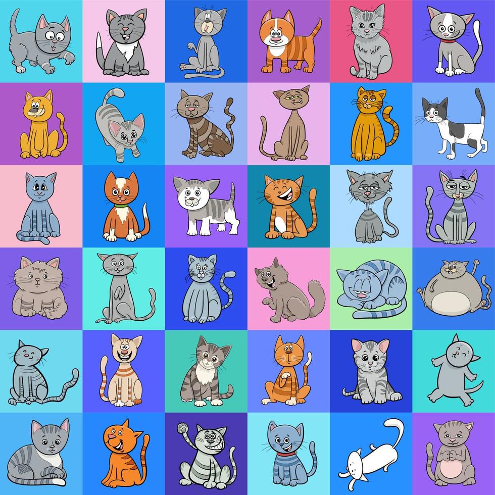 patrón o diseño de fondo con personajes de gatos de dibujos animados vector