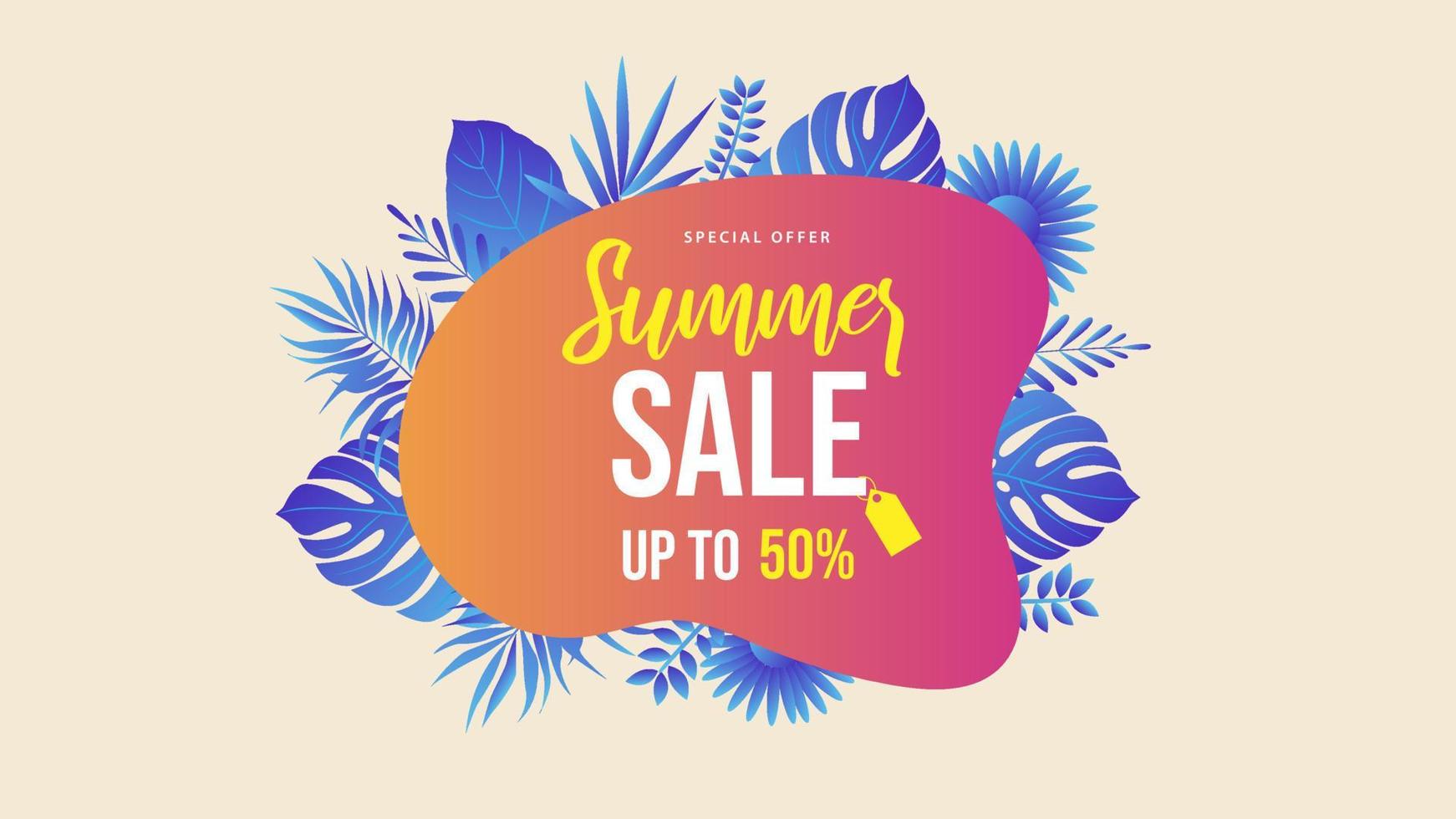 Summer sale banner with flowers and leafs background vector