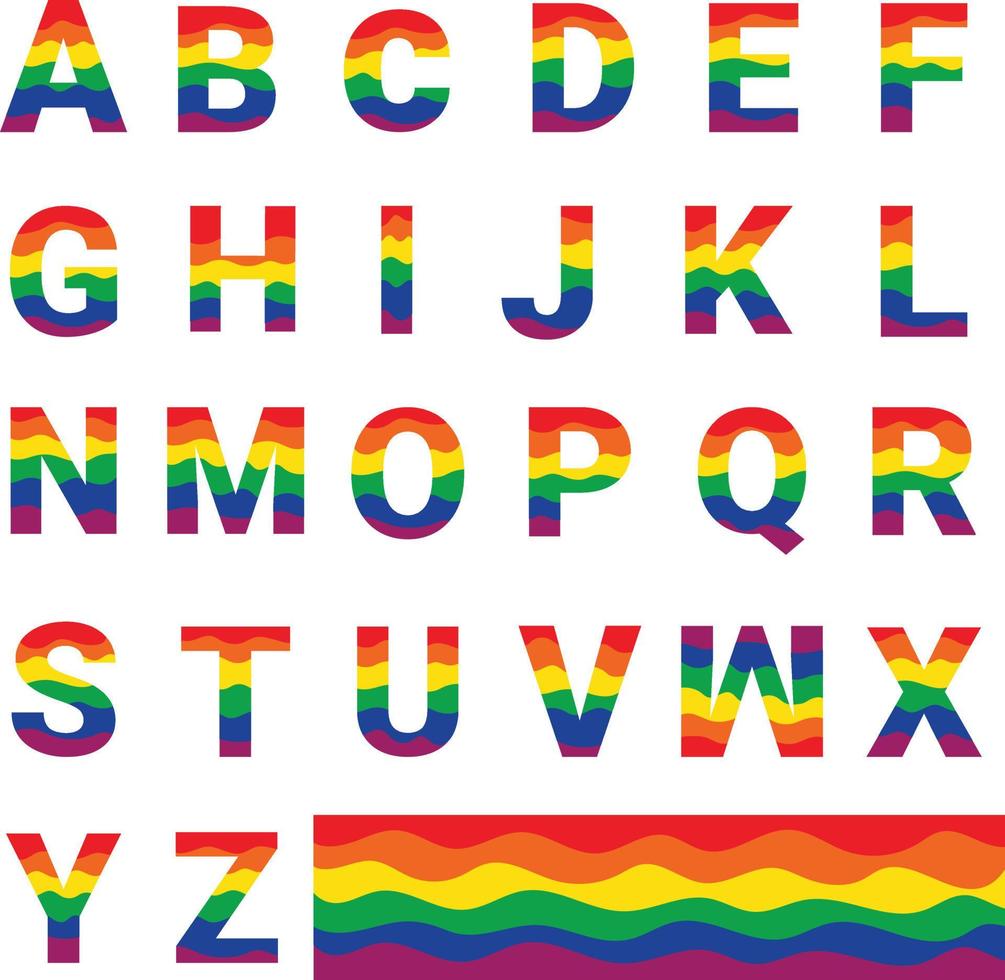 Decorative Alphabets in rainbow color waves, Rainbow color letters