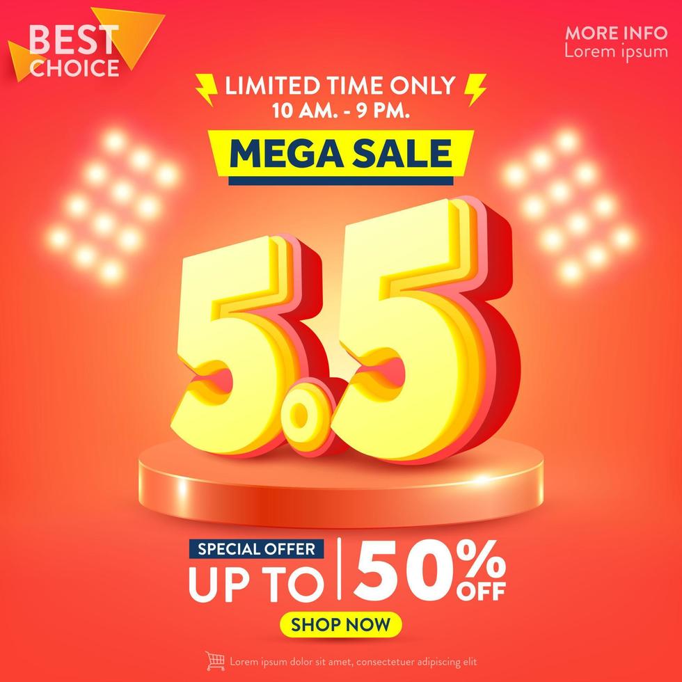 5 May Shopping day Poster or banner with 5 over on product podium scene.5 May sales banner template design for social media and website vector
