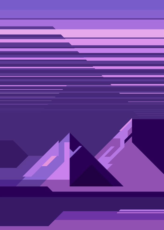 Poster with northern lights and mountains. vector