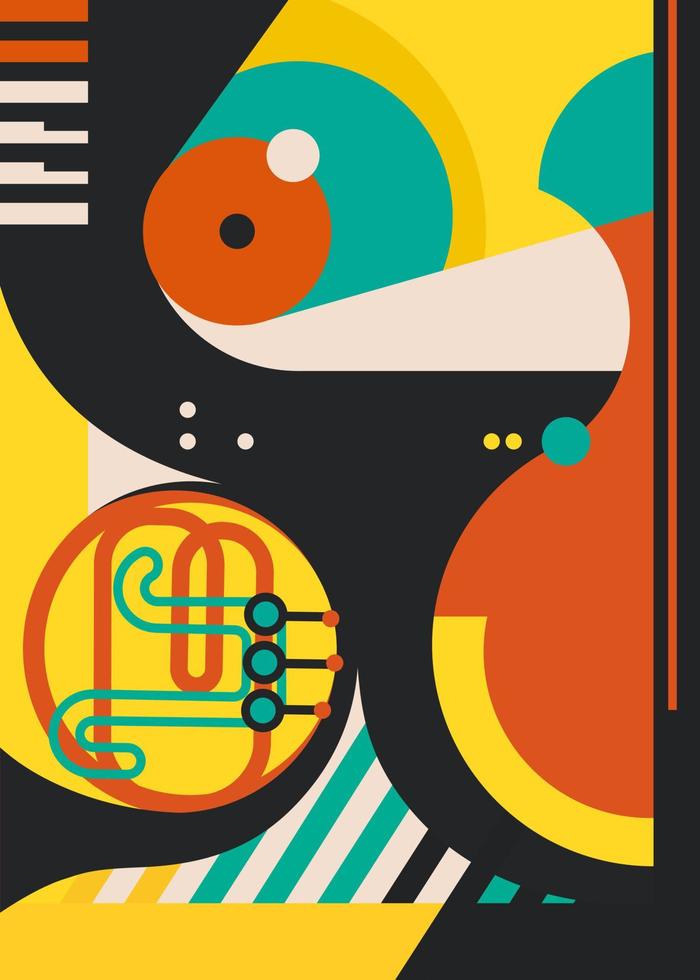 Poster with abstract music instruments. vector