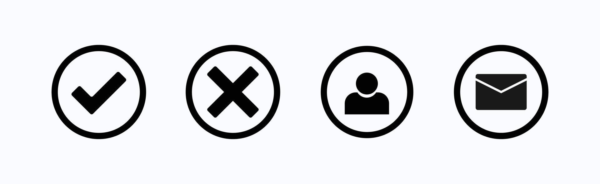 check, cross mark, contact icon with circle box vector