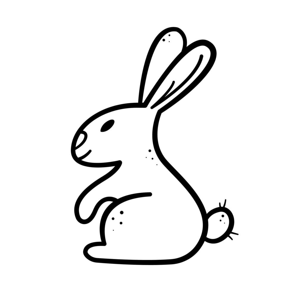 Hand drawn cute rabbit icon. Doodle line style. Isolated vector illustration.