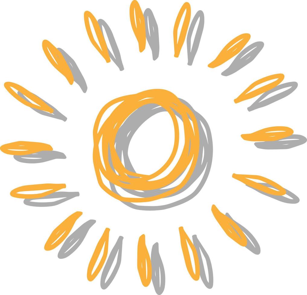 Vector líneas dibujadas a mano aisladas simples, garabato de amarillo con sombra, rayo naranja o explosión de sol para banner, fondo, papel tapiz, portada, etc.
