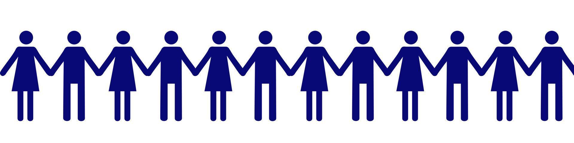 pictograma de hombres. hombres y mujeres tomados de la mano. comunidad unida de personas con los mismos intereses. icono de confianza para plantillas y diseño web vector