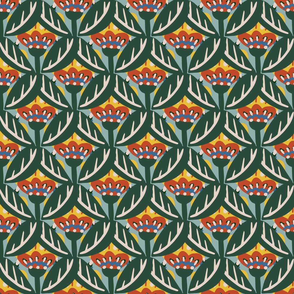 Seamless botanical floral pattern of elements in folk ethnic style. vector