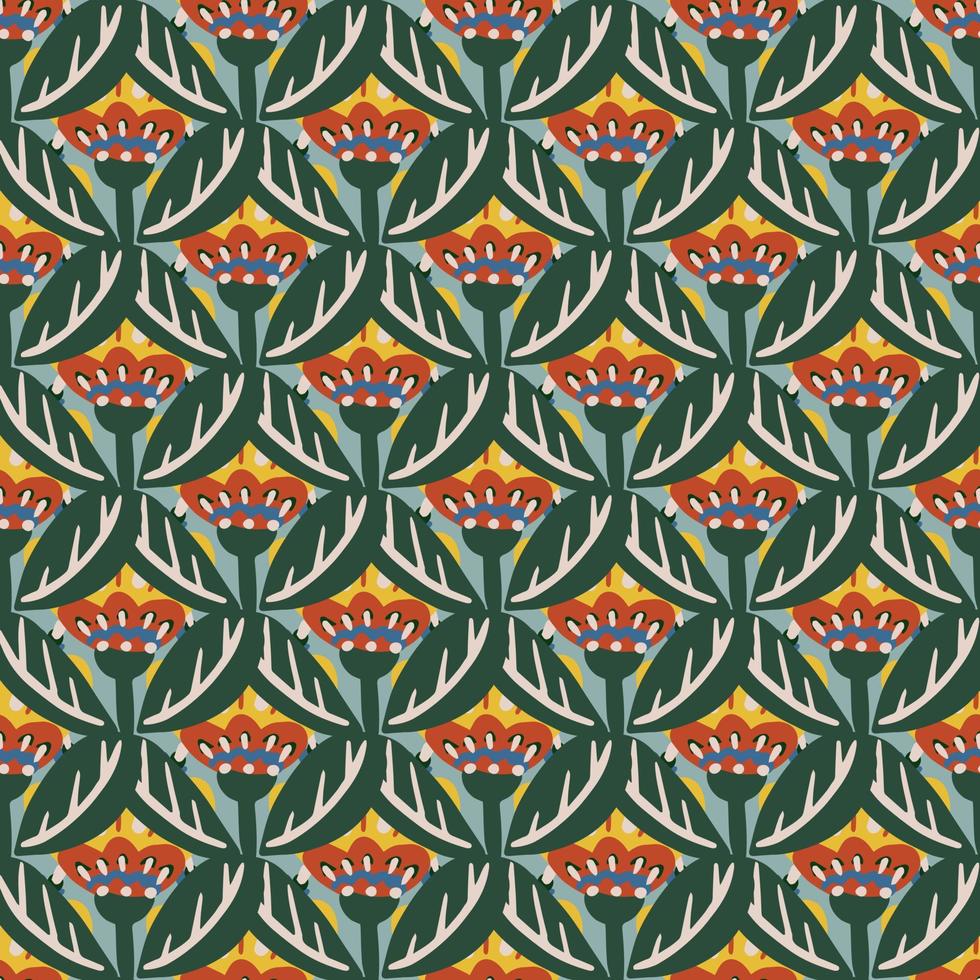 Seamless botanical floral pattern of elements in folk ethnic style. vector