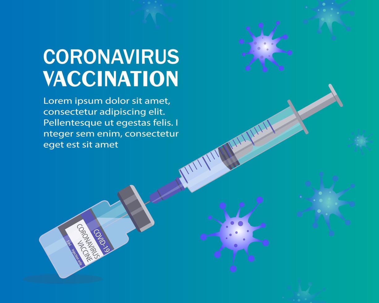 la única vacuna eficaz contra el coronavirus. ampolla de vidrio con medicamento y jeringa. vacunación oportuna contra covid-19. vector