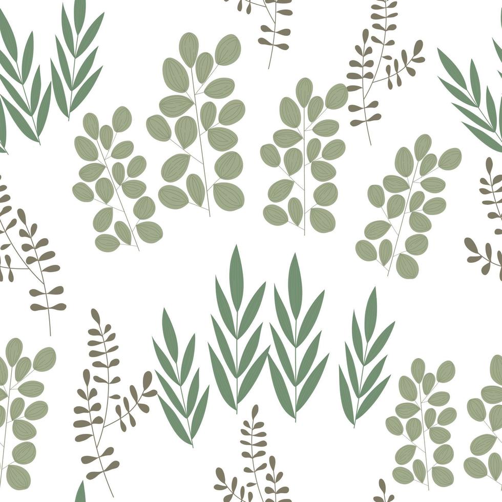 Seamless pattern of different types of field grasses and branches. Plant ornament of simple botanical elements vector