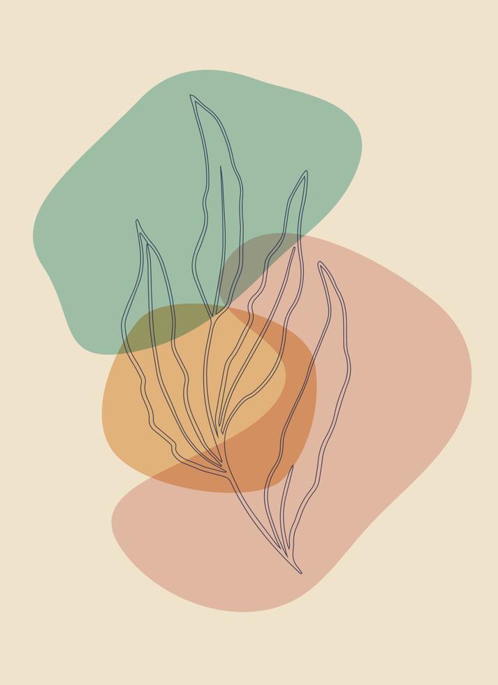 plantilla con una composición abstracta de formas simples. rama con hojas, arte de línea de hierba de campo vector