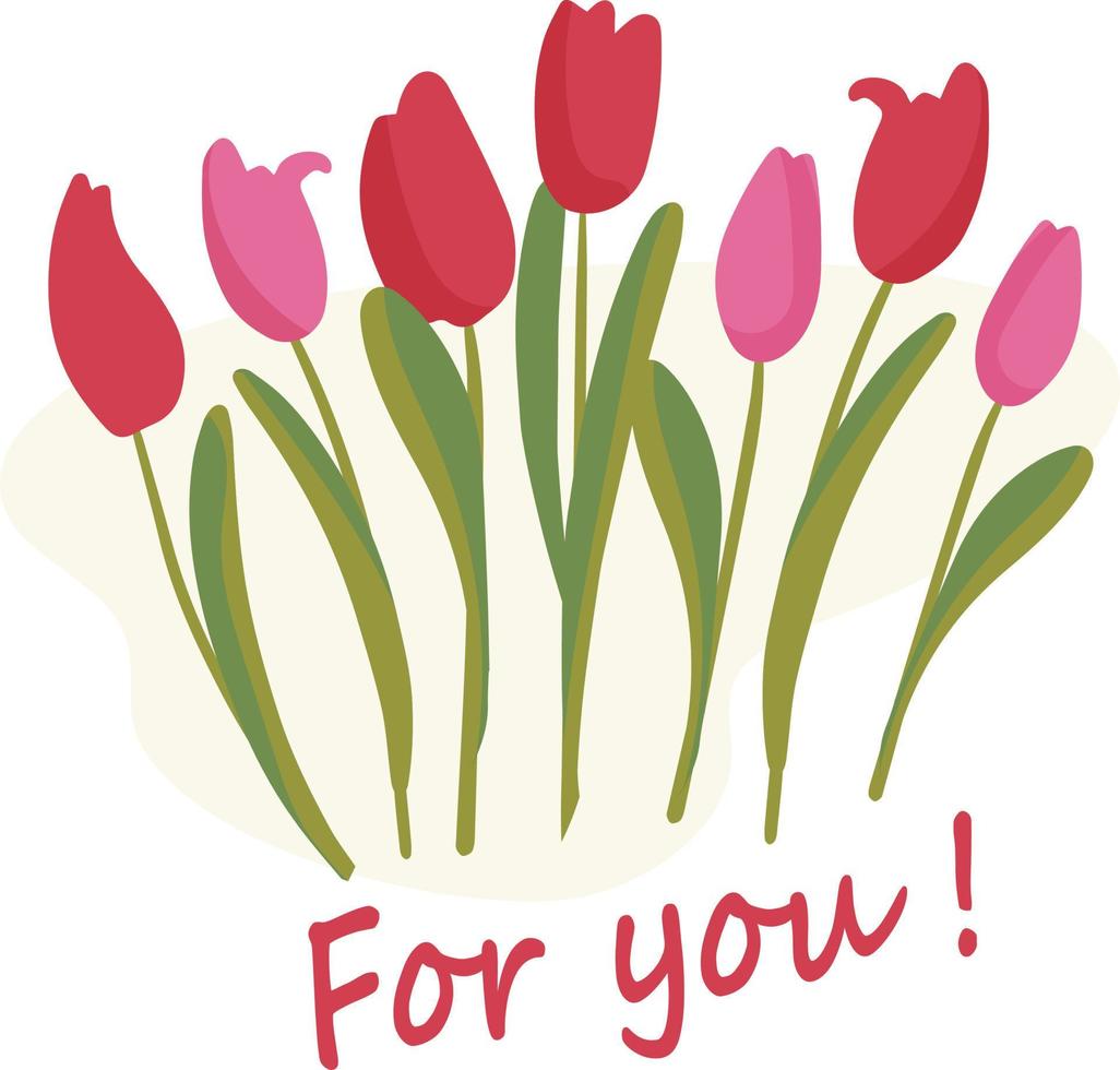 tarjeta de felicitación. tulipanes rojos para tu mujer o novia favorita. Las flores son el mejor regalo para cualquier día festivo. vector