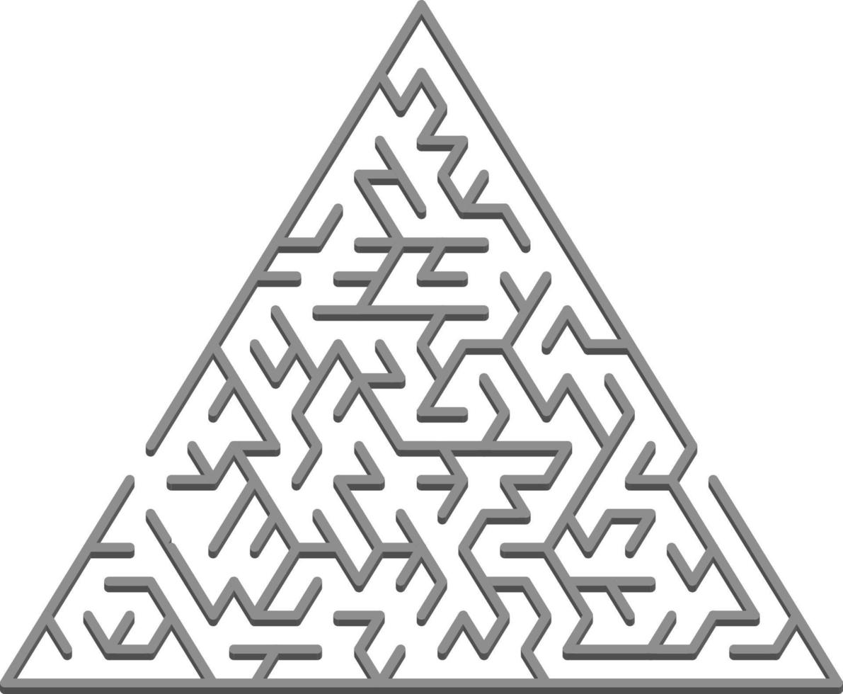 Vector layout with a gray triangular 3D maze, riddle.