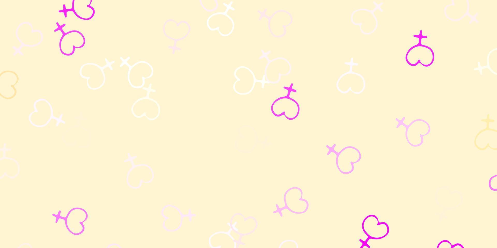 Fondo de vector de color rosa claro, amarillo con símbolos de mujer.