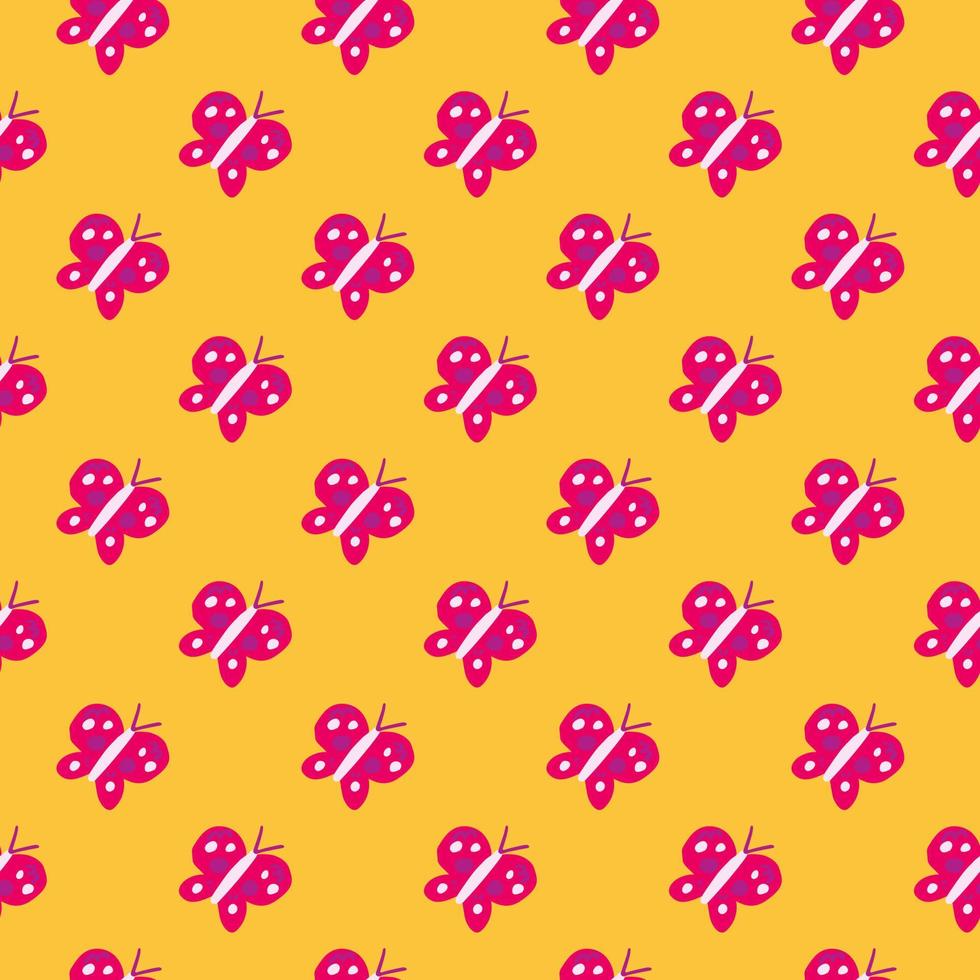 Cute butterfly seamless pattern. Doodle flying insect endless wallpaper. Naive art style. vector