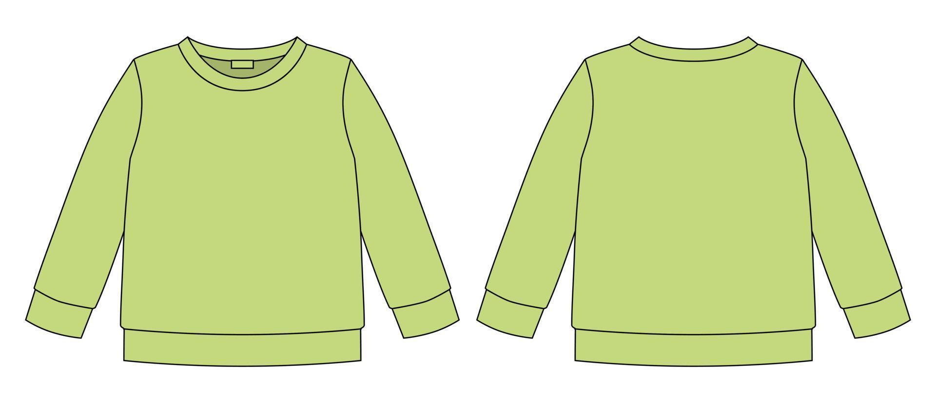 Technical sketch sweatshirt. Kids wear jumper design template. Light green color. vector