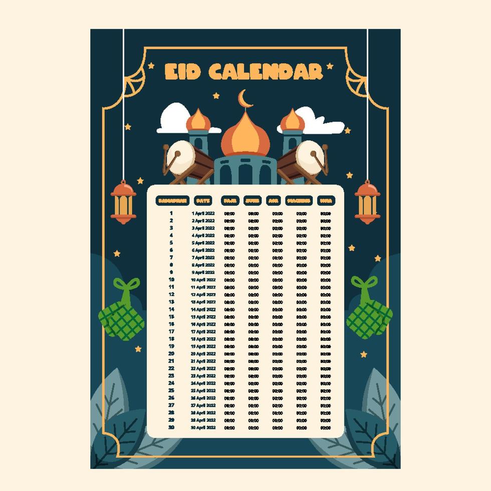 plantilla de calendario eid vector