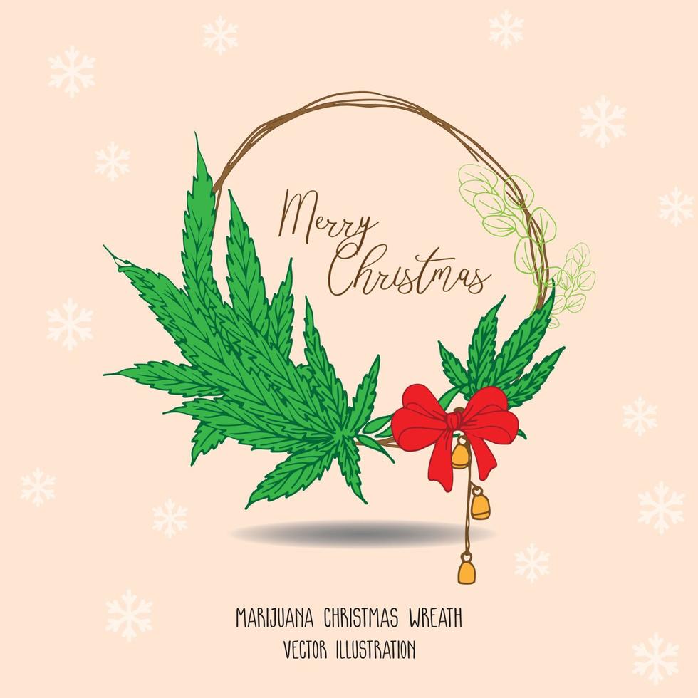 Marijuana Christmas Wreath Decoration, Cannabis Leaves Wreath, Vector Illustration.Marijuana Christmas Wreath Decoration, Cannabis Leaves Wreath, Vector Illustration.