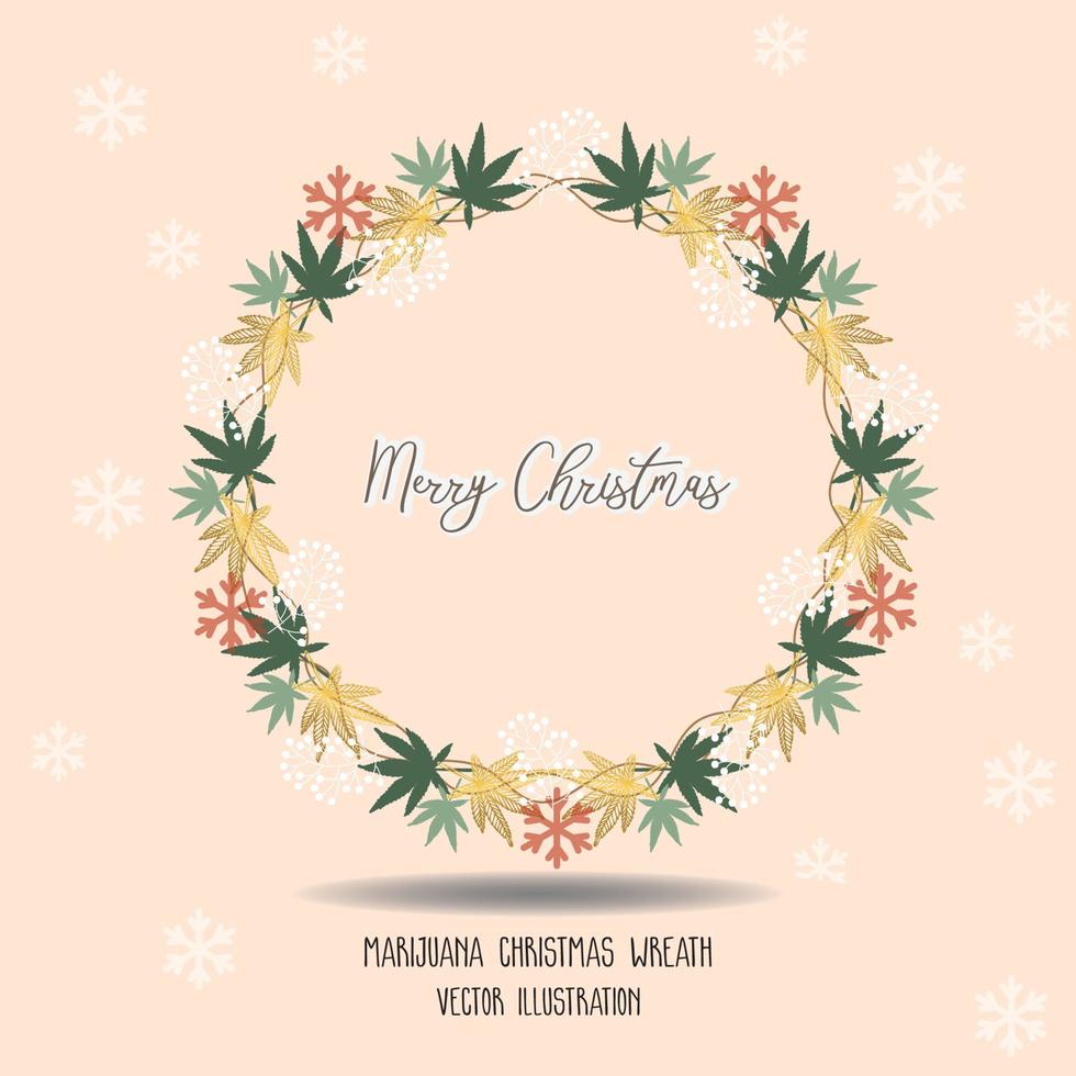 Marijuana Christmas Wreath Decoration, Cannabis Leaves Wreath, Vector Illustration.