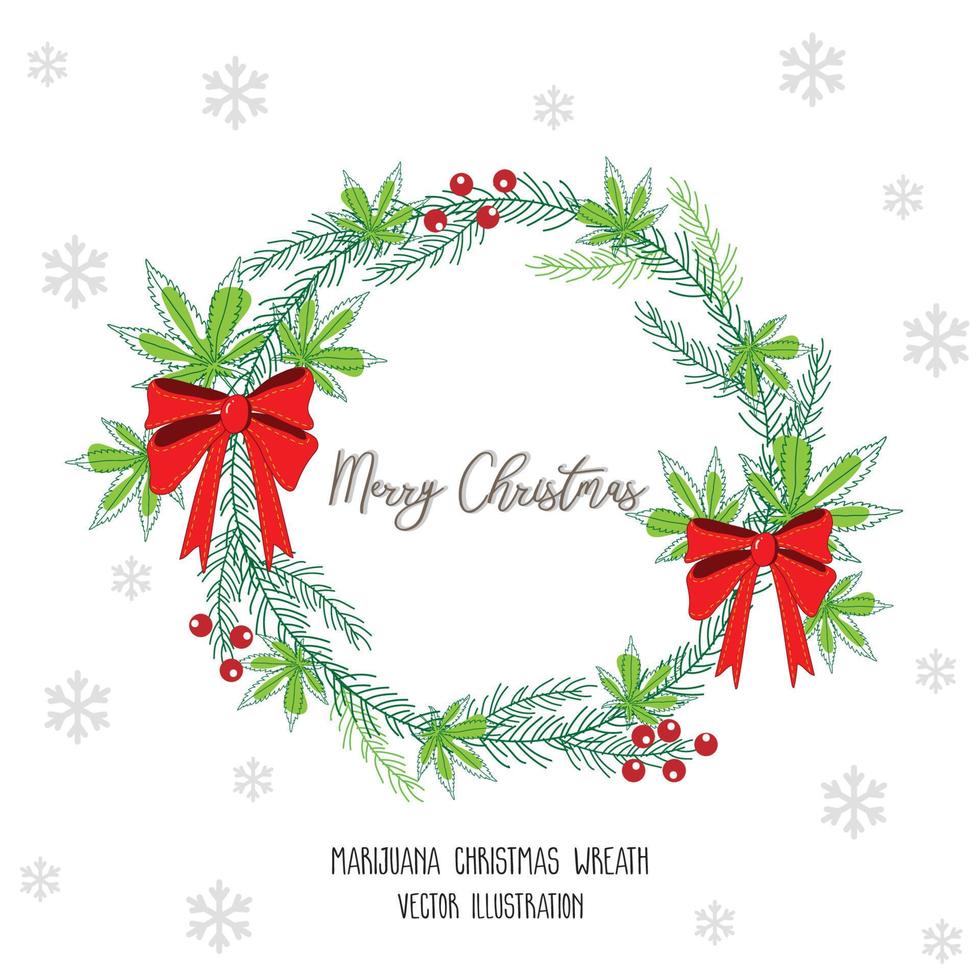 Marijuana Christmas Wreath Decoration, Cannabis Leaves Wreath, Vector Illustration.