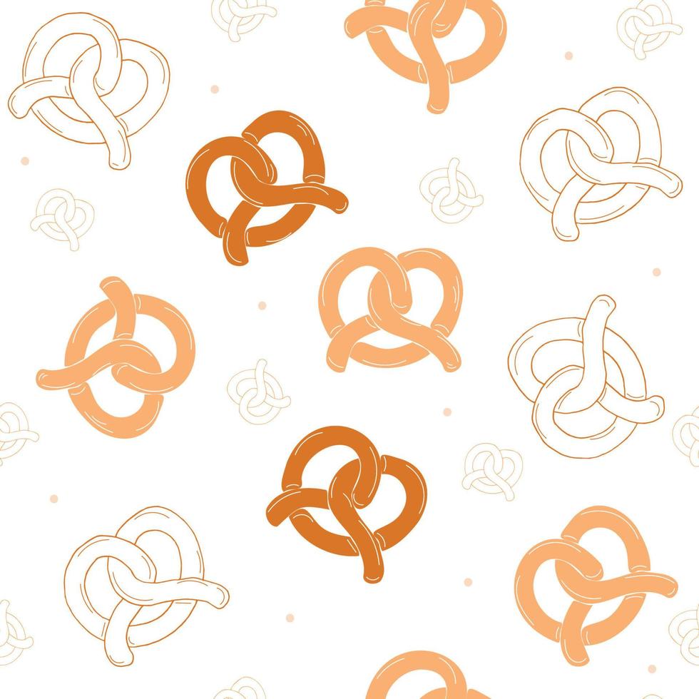 Hand drawn pretzels seamless pattern, vector illustration.