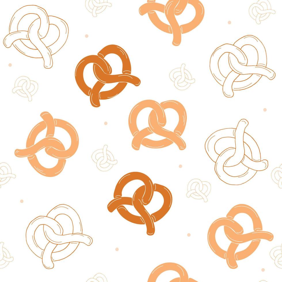 Hand drawn pretzels seamless pattern, vector illustration.