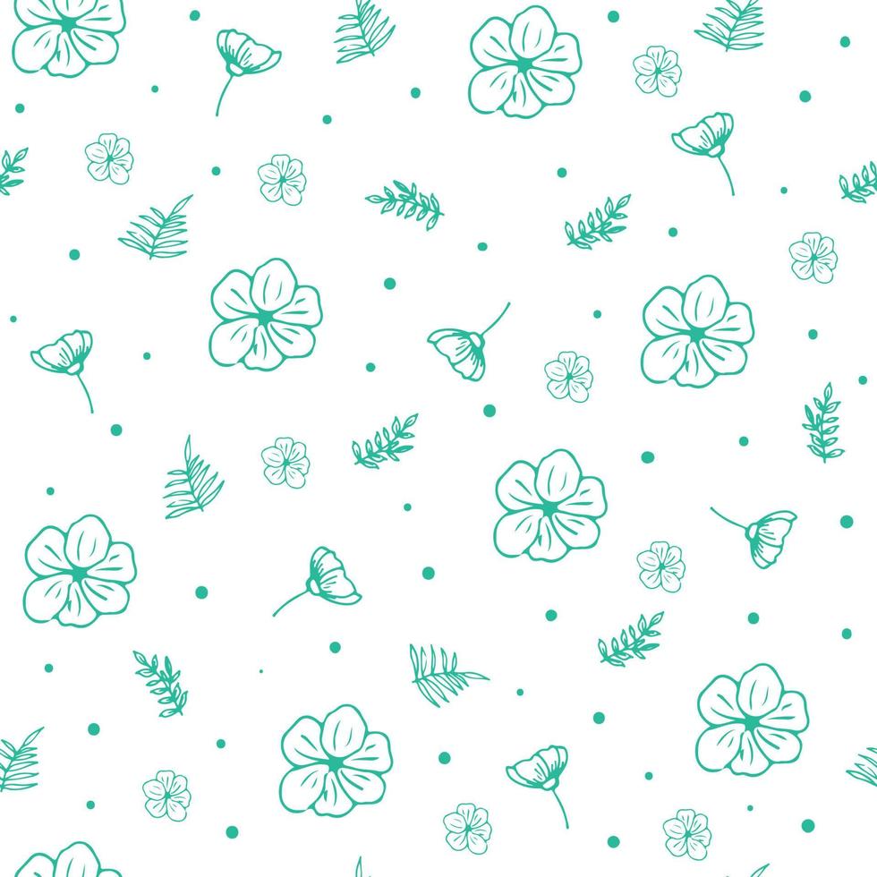 Seamless vector floral pattern. Mint green and white monochrome design.