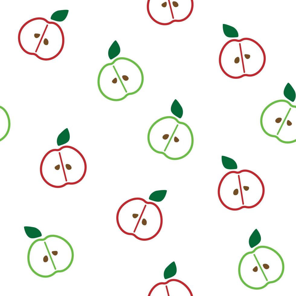 Cute simple red and green apple pattern isolated on white background, vector illustration.