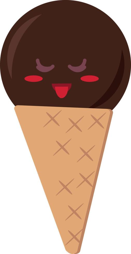 ice cream in a waffle cone with a smile and tongue. single element in flat style. sweet dessert cartoon character face vector