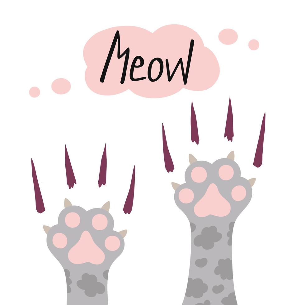 Cat paw scratches, paw print with claws. rock and roll text, music print, graffiti. Vector Illustration for printing, backgrounds, covers, packaging, greeting cards, posters, sticker and textile.
