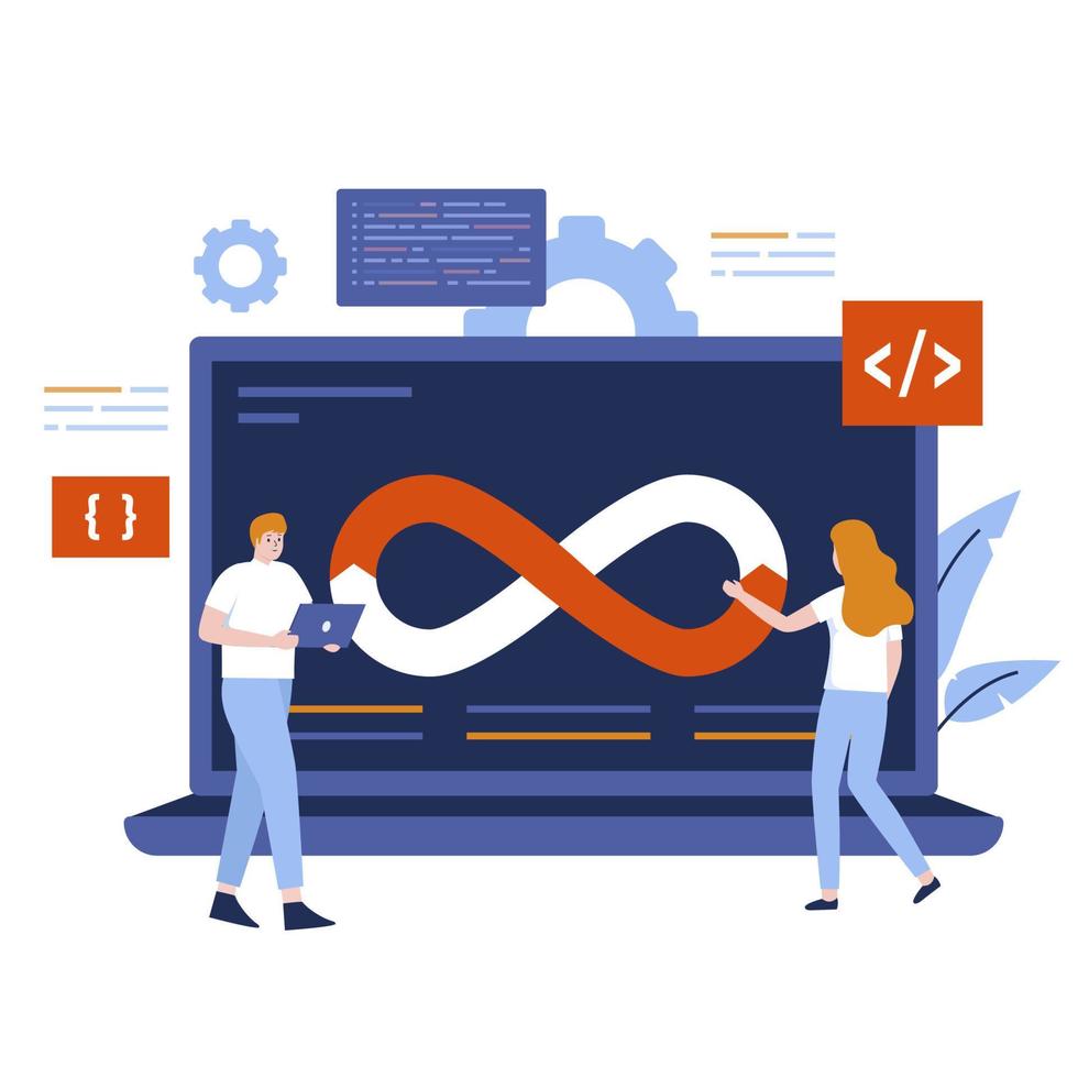 diseño plano del concepto de procesamiento devops vector