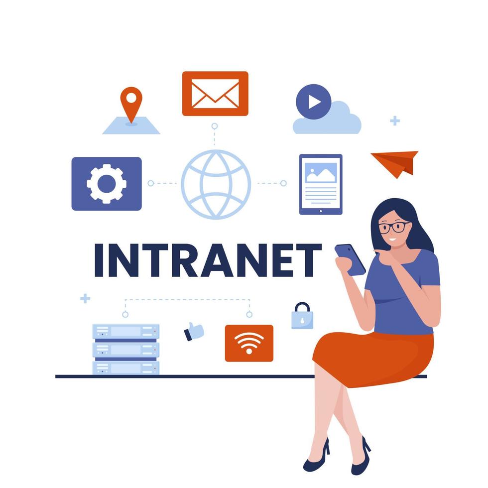 Flat design of intranet internet network connection vector